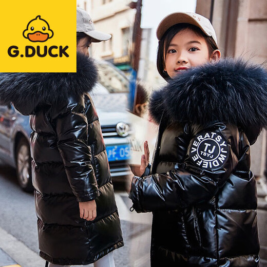 G.duck little yellow duck children's clothing for boys and girls medium and long style new winter style cotton-padded jacket black 120
