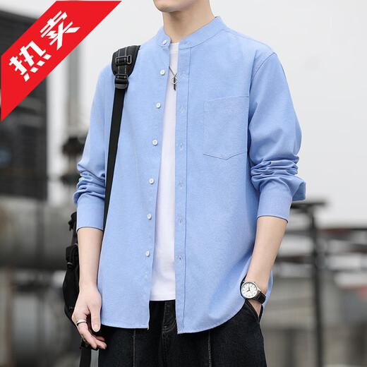 GOLDLION G+2025 retro Oxford henley collar shirt men's long-sleeved spring and autumn new stand-up collar color skin-friendly loose shirt white M