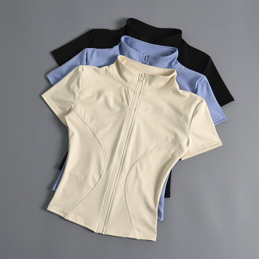 2024 new summer style nude short-sleeved T-zip fitness clothes women's cycling clothes outdoor sports yoga training tops blue S S