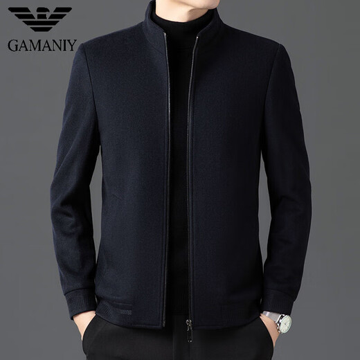 AX Armani business work woolen woolen coat men's stand-up collar thickened middle-aged casual zipper jacket autumn and winter navy blue M 170