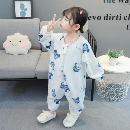 He Jiagong pajamas one-piece zipper new baby artifact children's velvet sleeping bag male and female baby flannel home clothes big-mouthed duck 90 cm_recommended height 76-84cm