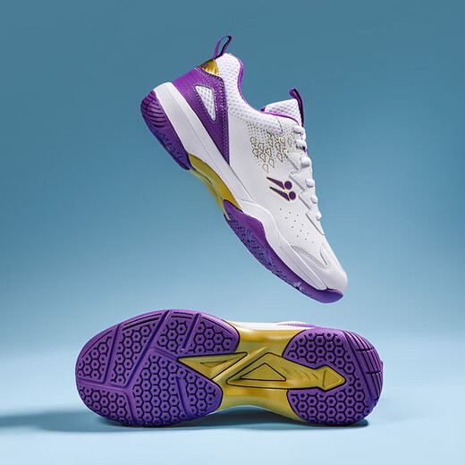 CLBANG new summer badminton shoes for men, non-slip breathable training tennis shoes, cushioning and rebound, women's table tennis shoes, white and purple 39