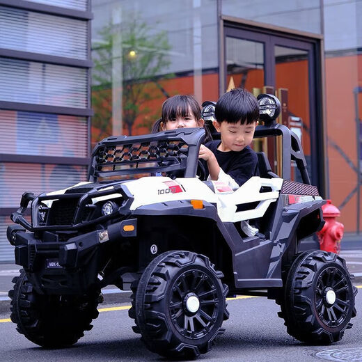 He Jiangong's super large children's car four-wheel drive off-road with remote control can sit adults and children baby toys double four-wheel stroller red four-wheel drive 12V large lithium battery/ordinary seat