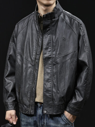 Luo Meng high-end motorcycle leather jacket men's spring and autumn 2025 new men's short PU clothes American fashion brand black gray regular style XL suitable for 140-160 Jin Jin equals 0.5 kg