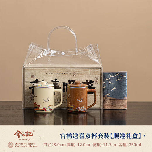 Xiyuanji Forbidden City Cultural and Creative Palace Crane Ceramic Tea Cup Couple Cup High-end Souvenir for Friend's Dad Birthday Housewarming Gift