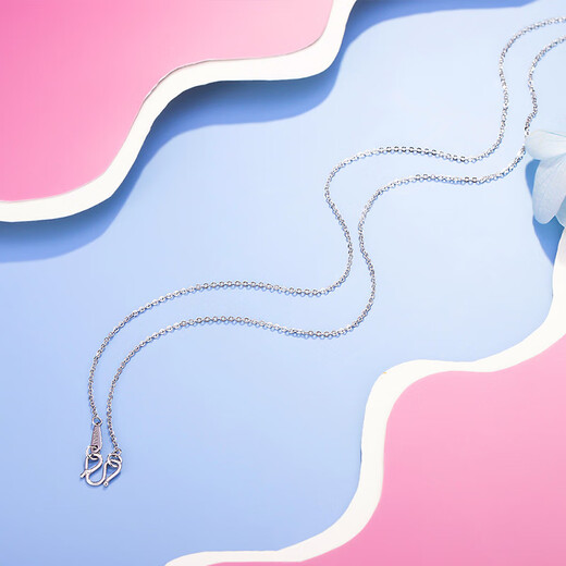 WAN FU LONG platinum PT950 necklace, genuine platinum clavicle O-shaped all-match plain chain M buckle women's birthday gift for girlfriend, PT950 platinum, about 43cm long, weighing 1.29g