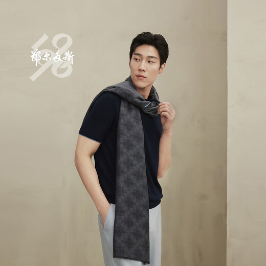 Ordos 1980 Autumn and Winter Worsted Cashmere Warm and Comfortable Scarf Men's Simple Cashmere Scarf 1980 Gray 180cmX60cm