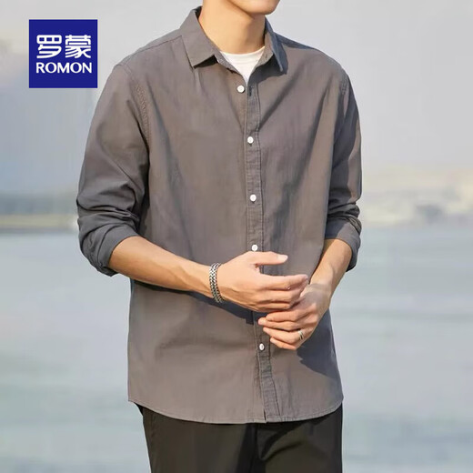 ROMON pure cotton long-sleeved shirt men's 2026 spring and autumn new style iron-free top casual shirt jacket men's 748 light gray XL recommended 126-140Jin Jin equals 0.5 kg