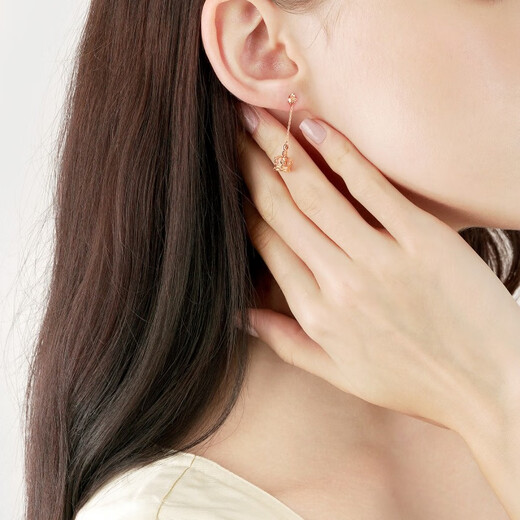 Chow Sang Sang 18K Rose Gold VA Laurel Crown Diamond Stud Earrings Women's Color Gold Earrings 90894E