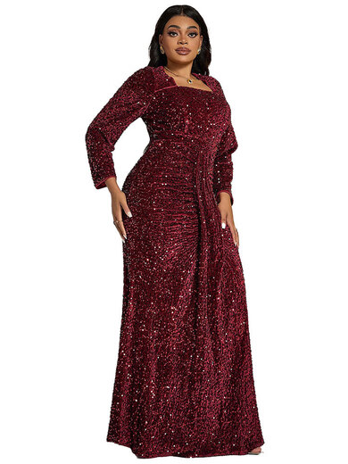 Party luxury evening dress European and American dress square collar sequin red banquet dress red 3XL