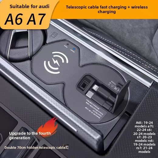 Yusenyi is suitable for 19-25 Audi A6LA7L wireless central control modified expansion base for mobile phone fast charging and cigarette lighting (1218 models A6LA7 magnetic wireless)-TypeC-Apple fast charging retractable cable