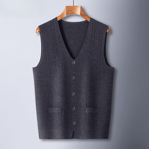 KING DEER Ordos Cashmere Sweater Men's Vest Vertical Pattern Elderly Spring Autumn Winter Cardigan V-neck Dad's Vest Medium Gray M 170 110-130Jin Jin is equal to 0.5 kg