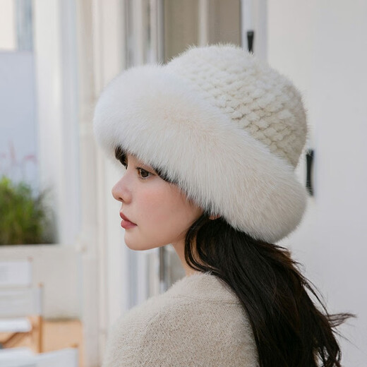 Princess Mink Mink Fur Hat Women's Autumn and Winter Mink Fur Fox Fur Fisherman Hat Mink Fur Straw Hat Winter Fashion Warm Basin Hat Black Princess Hat