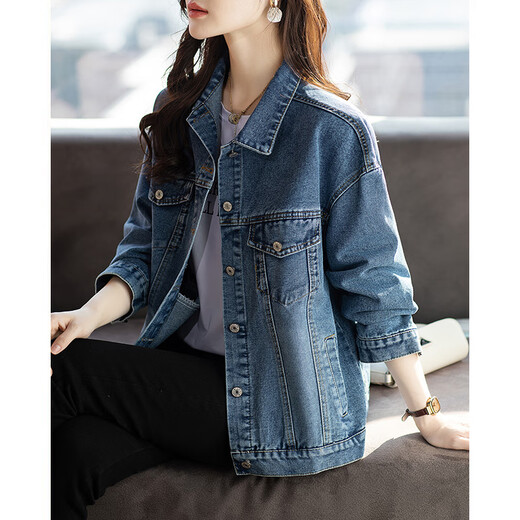 LISM [gleiches Modell im Einkaufszentrum] High-End-Jacke 2025 Herbst Fashion Casual Short Denim Damen-Dame-Dame-Eleganzbildfarbe [80-95jin [Jin entspricht 0,5 kg]]]