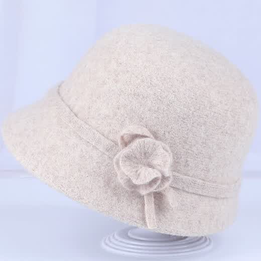 中老年人帽子女秋冬天羊毛呢盆帽加厚保暖老人礼帽奶奶妈妈渔夫帽 酒红色 均码可调节帽围