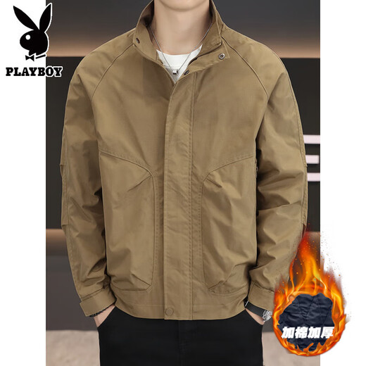 Playboy Autumn and Winter Cotton Thickened Jacket Men's Youth Cotton Clothes Casual Loose Stand-up Collar Windproof Jacket Jacket Green Cotton Thickened L 125-140Jin Jin is equal to 0.5 kg