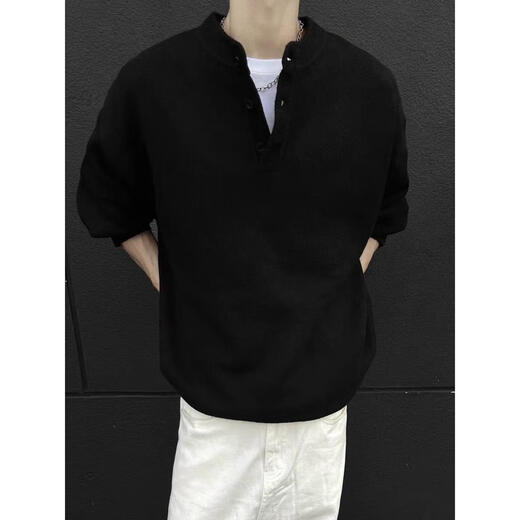 CK American handsome Henry collar sweater for men 2024 new autumn and winter lazy old money style sweater sweater jacket black black L