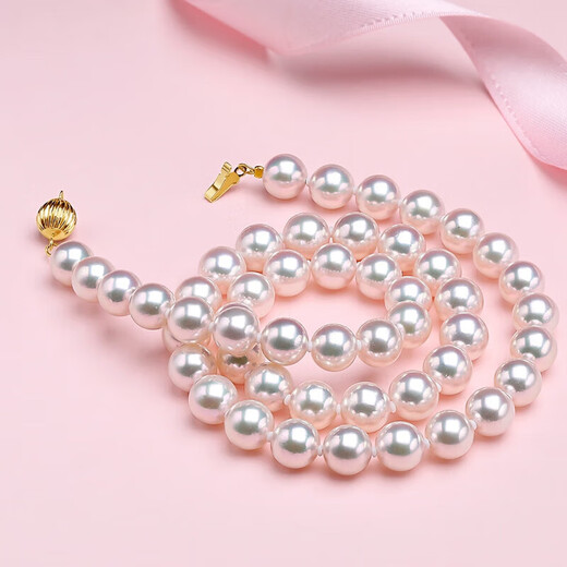 Queen of Pearls Elegant 14K Gold Akoya Saltwater Pearl Necklace Perfect Round Highlight Necklace Full Bead Chain Birthday Gift