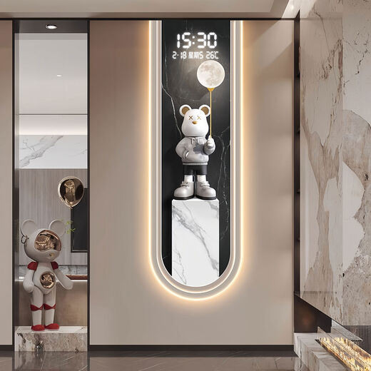 Luz moderna sala de estar de lujo calendario perpetuo reloj de pared electrónica reloj de osos violento porche de pared colgante de la pared vertical pintura decorativa 14699 con pantalla digital reloj mudo 30*90 cm Modelo de lámpara de pantalla digital Modelo de banco de energía
