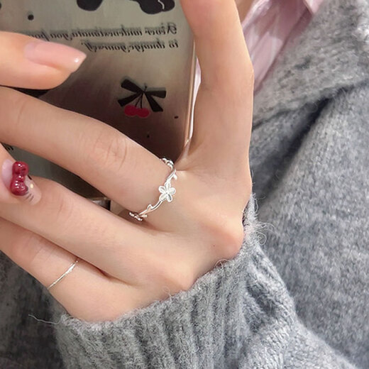Xinshe S999 sterling silver flower ring women's silver niche design light luxury high-end 2025 new adjustable index finger ring flower ring