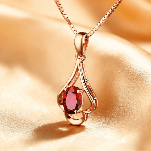 COASZE water drop oval ruby necklace for women, 18K gold inlaid, classic design, 0.56 carat ruby/chain not included