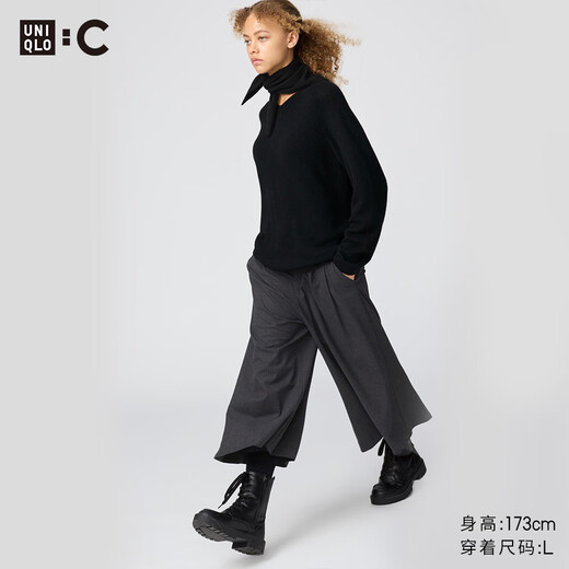 优衣库女装打褶裙裤/高腰休闲裤裤子479698 08 深灰色 M /160/68A