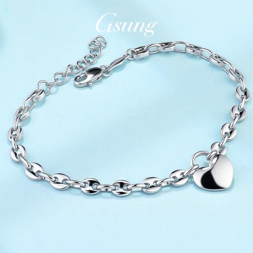GsunG platinum love bracelet for women PT950 pure platinum love shape pig nose chain as a gift for your girlfriend. Priced by gram. Contact before bidding.