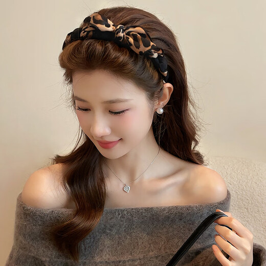 Idel bow leopard print headband women's high skull 2025 new daily wear hairband face wash headband pressed hairpin headdress leopard print bow headband F3587