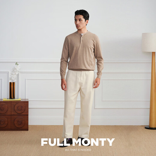 FULL MONTY old money style Henry collar sweater new casual sweater for men with cashmere inner long-sleeved T-shirt 25 autumn camel 70113 L