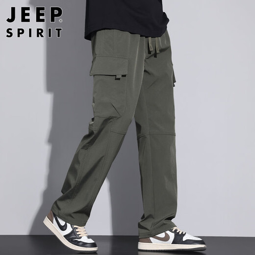 JEEP SPIRIT Jeep Overalls Men's Pants Men's Autumn and Winter Casual Pants Men's Multi-Pocket Men's Pants Military Green XL