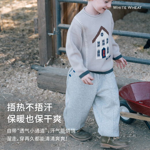 white wheat儿童2025冬季新款不倒绒裤子男女童运动宝宝加绒束脚裤 花灰 100