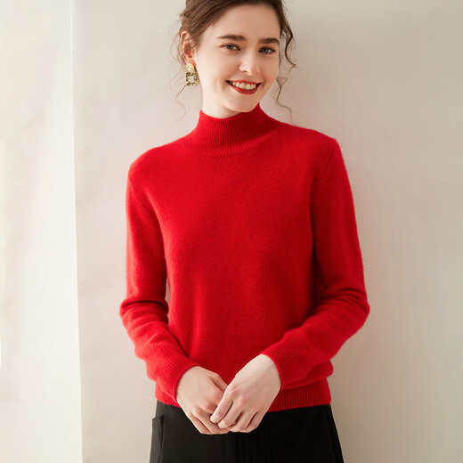 Golden Rabbit Brand High-end Half Turtle Collar Thickened Cashmere Sweater Women's 2025 Autumn and Winter New Loose Knitted Bottoming Sweater Jade Green XL