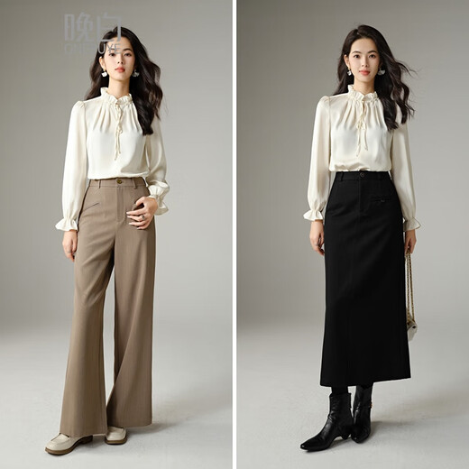 Late White New Product 2025 Autumn Solid Color Temperament Fashion Top Lace Stand Collar Skin Friendly Versatile Shirt for Women Beige XL