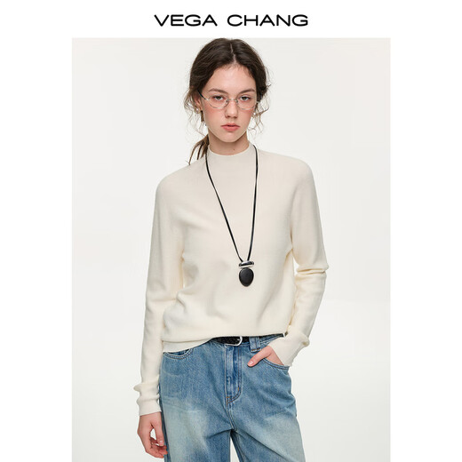 VEGA CHANG soft collar multi-color half turtleneck sweater for women 2025 new winter simple versatile bottoming shirt almond white one size
