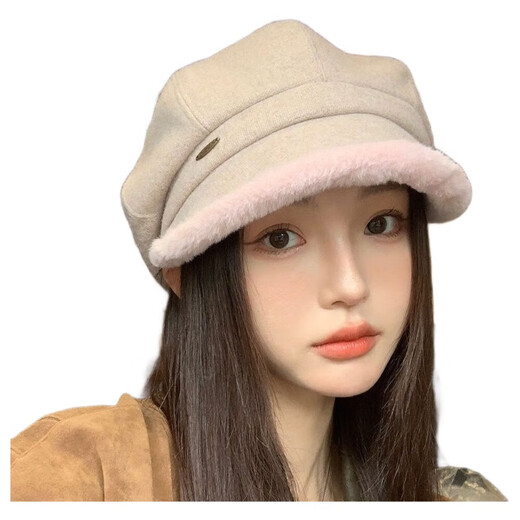 Ins thickened beret autumn and winter warm plus velvet octagonal painter hat versatile duck hat for women spring and autumn hot style velvet octagonal painter hat black one size