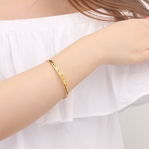 Quan Yin 18K gold bracelet for women, telescopic adjustable thick ring, Valentine's Day gift for girlfriend (circle diameter 5.5cm, approx. 9.22g)