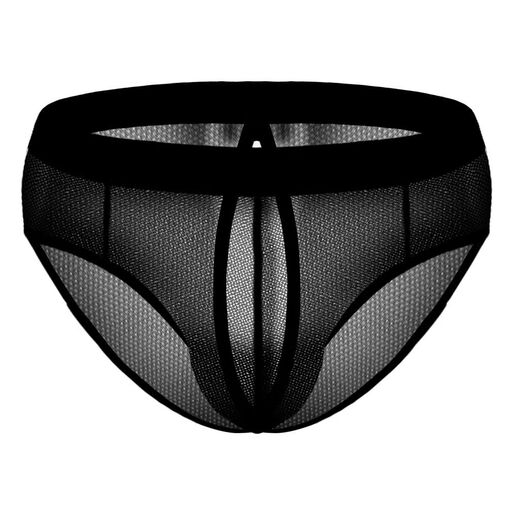 Men's Sexy Crotchless Pants Revealing Buttocks Thong Single-layer Mesh Bikini Men's Breathable Translucent Underwear Lei Ye's Black Back Open One Size