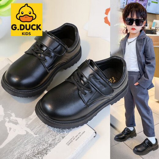 G.duck Little Yellow Duck Boys' Leather Shoes Autumn Middle and Old Boys Handsome Performance Shoes British Campus Accompanying Suit Small Leather Shoes Black 36