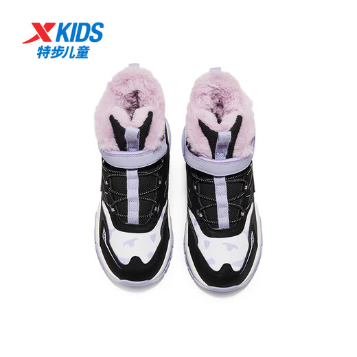 XTEP Children's Icebreaker 1.0 Cotton Boots Winter Girls' Rex Rabbit Velvet High Top Thickened Warm Cotton Shoes Black/Taro Purple 33