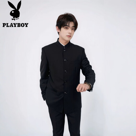 Playboy (PLAYBOY) Mao suit men's slim-fitting Chinese style groom wedding dress Chinese stand collar suit Chinese style suit Mao suit gray (top + pants) M (114-129Jin Jin equals 0.5 kg)