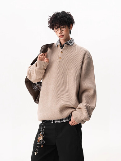 OEMG American retro Henry collar sweater men's autumn and winter thickened warm top sweater long-sleeved base coat dark gray XL recommended 110-130Jin Jin equals 0.5 kg