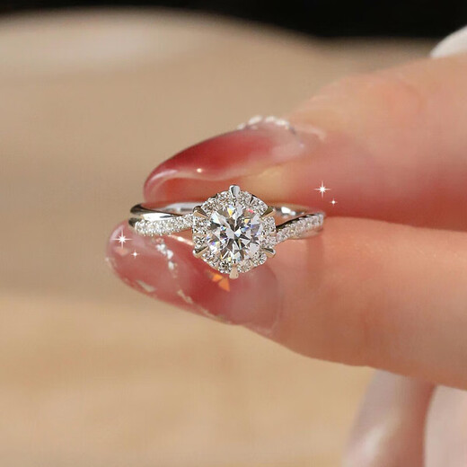 MZMZ platinum ring for women pt950 platinum engagement diamond ring versatile Valentine's Day birthday gift for girlfriend and wife when/next day delivery - light luxury six-pointed star diamond ring 50 points live mouth