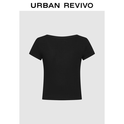 UR2025 Herbst neue Frauenkleidung Einfacher lässiger und vielseitiger V-Ausschnitt mit schlankem Kurzärärmel-T-Shirt UWB450066 Black M.