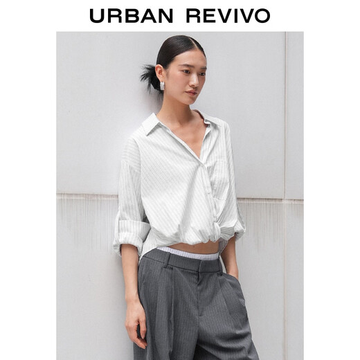 UR2026 Spring New Women's Mobile Philosophy Trendy Twist Striped Blouse Shirt UWJ250058 Original White Stripes (Fabric Slightly Transparent) S