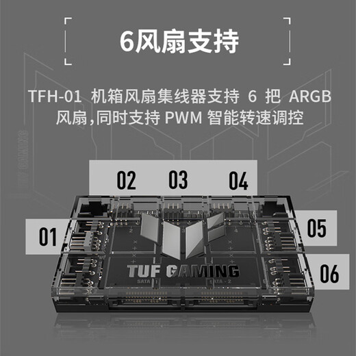 ASUS TUF GAMING TFH-01 fan hub 6 fan control ARGB+PWM/dual SATA power supply/overcurrent & short circuit protection/magnetic design/running indicator light