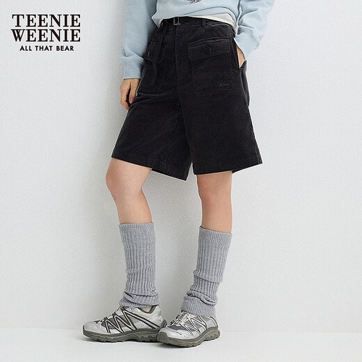 Teenie Weenie Bear Women's Simple Casual Pants 2025 Autumn New Flower Bud Waist Work Wear Velvet Shorts Gray L