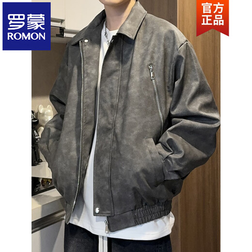 ROMON American retro loose leather jacket for men 2026 spring and autumn PU leather jacket for men and women leather jacket for men matte black (cotton version) M