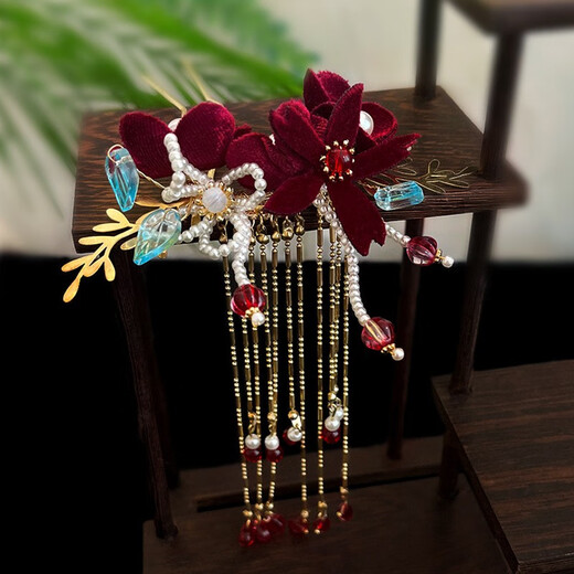 Haiyiduo wedding dress headdress bridal hair accessories set headband Korean fairy forest toasting clothing hair accessories Chinese dress accessories red velvet flower hairpin set