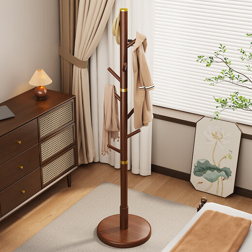 Qiyin Pavilion clothes hanger floor-standing solid wood coat rack bedroom clothes hanger floor-standing living room vertical clothes drying rod indoor bag rack