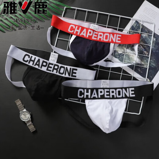 Yalu men's underwear, sexy thong, personalized large bag design, fitness and sports, simple solid color cotton double thong T pants, white M